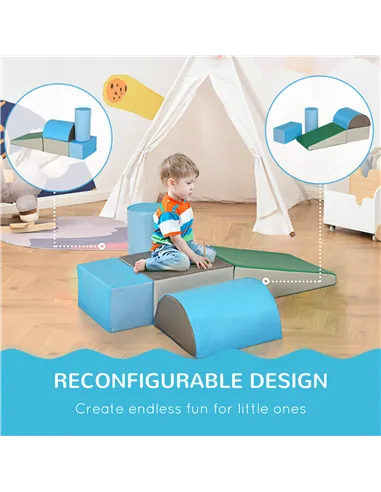 HOMCOM 5 Piece Kids Soft Play Set, Climb and Crawl Activity Toys Set for Baby Toddler, Soft Foam Blocks Indoor Play Equipment Le