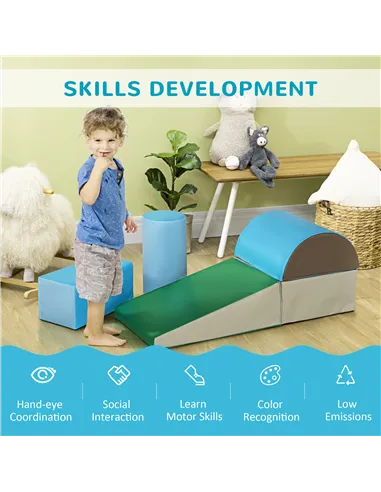 HOMCOM 5 Piece Kids Soft Play Set, Climb and Crawl Activity Toys Set for Baby Toddler, Soft Foam Blocks Indoor Play Equipment Le