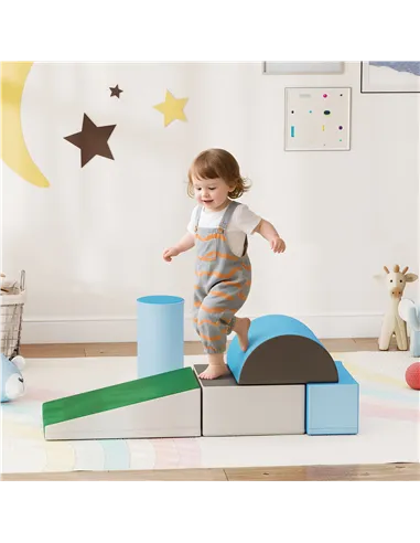 HOMCOM 5 Piece Kids Soft Play Set, Climb and Crawl Activity Toys Set for Baby Toddler, Soft Foam Blocks Indoor Play Equipment Le
