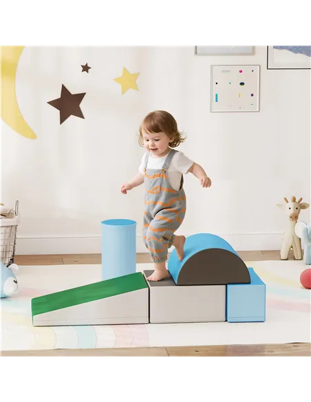 HOMCOM 5 Piece Kids Soft Play Set, Climb and Crawl Activity Toys Set for Baby Toddler, Soft Foam Blocks Indoor Play Equipment Le