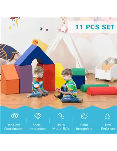 HOMCOM 11-Piece Kids Soft Play Set, Foam Block, Toys for Climbing, Crawling, Multicoloured