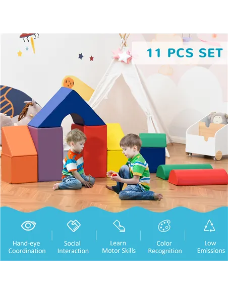 HOMCOM 11-Piece Kids Soft Play Set, Foam Block, Toys for Climbing, Crawling, Multicoloured