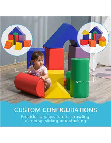 HOMCOM 11-Piece Kids Soft Play Set, Foam Block, Toys for Climbing, Crawling, Multicoloured