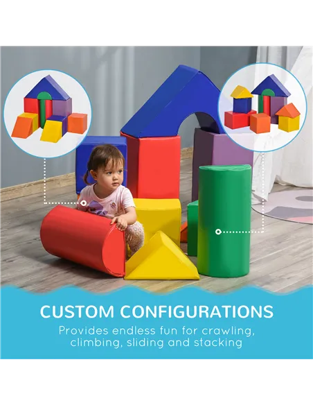 HOMCOM 11-Piece Kids Soft Play Set, Foam Block, Toys for Climbing, Crawling, Multicoloured