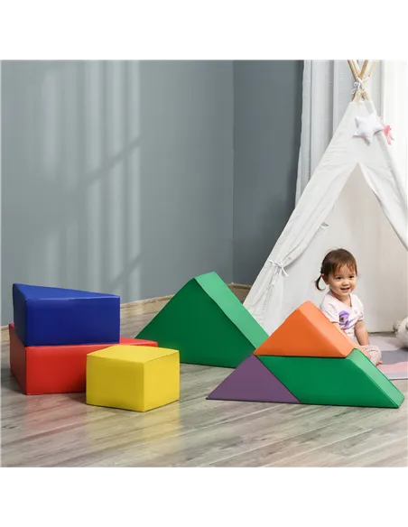 HOMCOM 7 Piece Kids Soft Foam Puzzle Play Set Interlocking Toddler Learning Blocks Comfortable Safe Floor Indoor Outdoor Active 