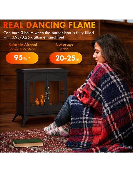 HOMCOM Freestanding Ethanol Fireplace Stove, Bioethanol Fire with Stainless Steel Flame Snuffer, 0.9L Tank, 3 Hours Burning Time