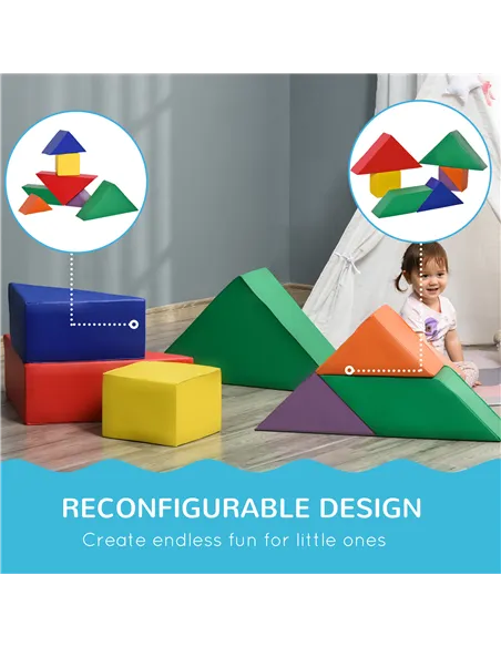 HOMCOM 7 Piece Kids Soft Foam Puzzle Play Set Interlocking Toddler Learning Blocks Comfortable Safe Floor Indoor Outdoor Active 