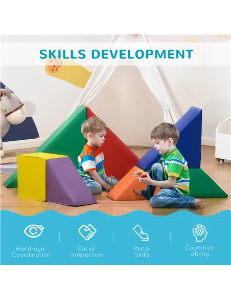 HOMCOM 7 Piece Kids Soft Foam Puzzle Play Set Interlocking Toddler Learning Blocks Comfortable Safe Floor Indoor Outdoor Active 