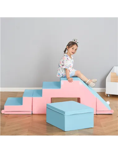HOMCOM 2-piece Soft Play Set, Baby Foam Climber Block for Toddler 1-3 Years, Pink Blue