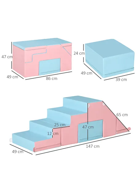 HOMCOM 2-piece Soft Play Set, Baby Foam Climber Block for Toddler 1-3 Years, Pink Blue
