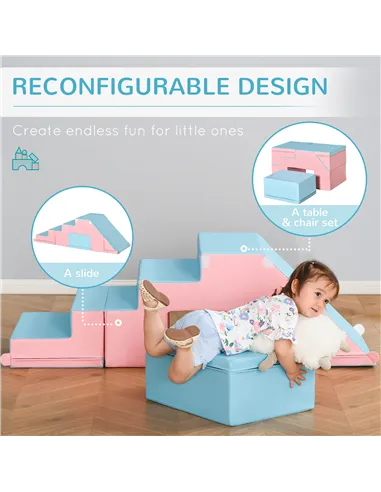 HOMCOM 2-piece Soft Play Set, Baby Foam Climber Block for Toddler 1-3 Years, Pink Blue