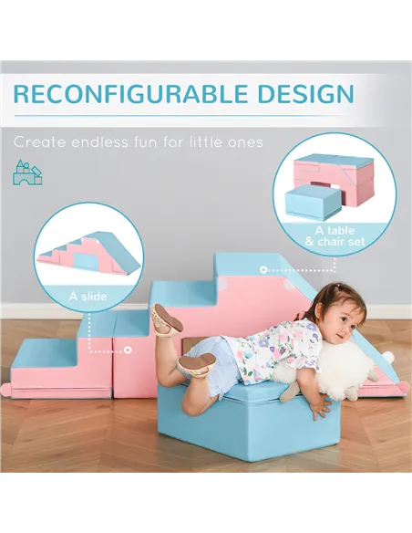 HOMCOM 2-piece Soft Play Set, Baby Foam Climber Block for Toddler 1-3 Years, Pink Blue