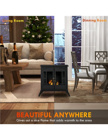HOMCOM Freestanding Ethanol Fireplace Stove, Bioethanol Fire with Stainless Steel Flame Snuffer, 0.9L Tank, 3 Hours Burning Time
