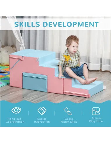 HOMCOM 2-piece Soft Play Set, Baby Foam Climber Block for Toddler 1-3 Years, Pink Blue