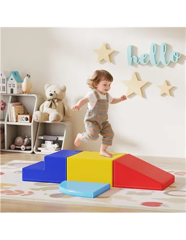 HOMCOM Soft Play 4-piece Climb and Crawl Foam Toddler Stairs and Ramp Colorful Children's Educational Software Activity Toys for