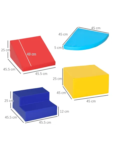 HOMCOM Soft Play 4-piece Climb and Crawl Foam Toddler Stairs and Ramp Colorful Children's Educational Software Activity Toys for