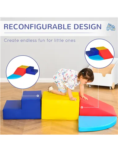 HOMCOM Soft Play 4-piece Climb and Crawl Foam Toddler Stairs and Ramp Colorful Children's Educational Software Activity Toys for