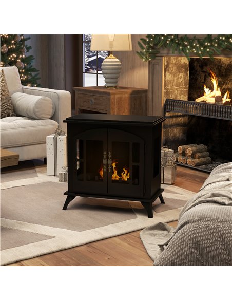HOMCOM Freestanding Ethanol Fireplace Stove, Bioethanol Fire with Stainless Steel Flame Snuffer, 0.9L Tank, 3 Hours Burning Time