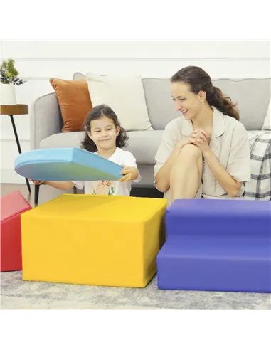 HOMCOM Soft Play 4-piece Climb and Crawl Foam Toddler Stairs and Ramp Colorful Children's Educational Software Activity Toys for