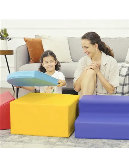 HOMCOM Soft Play 4-piece Climb and Crawl Foam Toddler Stairs and Ramp Colorful Children's Educational Software Activity Toys for