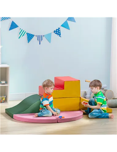 HOMCOM 6 Piece Soft Play Equipment for Kids Climb and Crawl, Red