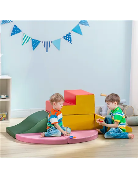 HOMCOM 6 Piece Soft Play Equipment for Kids Climb and Crawl, Red