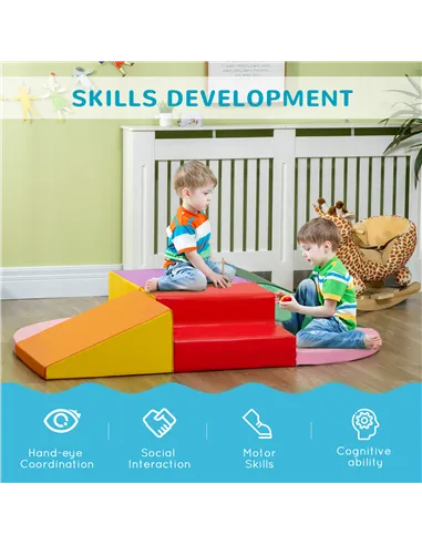 HOMCOM 6 Piece Soft Play Equipment for Kids Climb and Crawl, Red