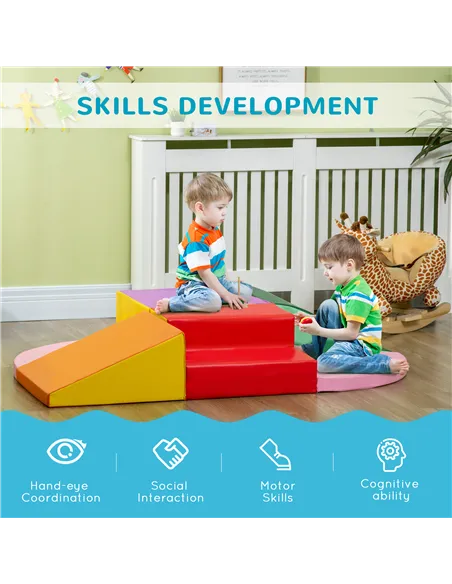 HOMCOM 6 Piece Soft Play Equipment for Kids Climb and Crawl, Red