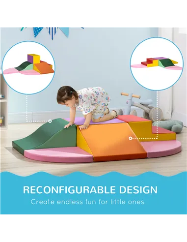 HOMCOM 6 Piece Soft Play Equipment for Kids Climb and Crawl, Red