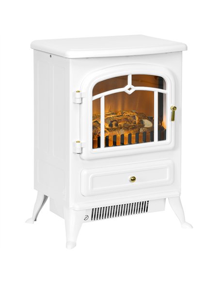 HOMCOM Modern Electric Fireplace, Freestanding Electric Stove Fire with Flame Effect, 950/1850W, White
