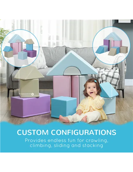 HOMCOM 11-Piece Kids Soft Play Set, Foam Block, Toys for Climbing, Crawling, Blue