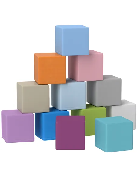 HOMCOM 12 PCs Soft Play Blocks, Soft Foam Toy, Building and Stacking Blocks for Kids, Blue