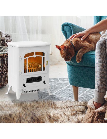 HOMCOM Modern Electric Fireplace, Freestanding Electric Stove Fire with Flame Effect, 950/1850W, White