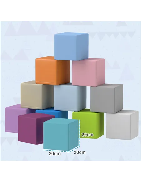 HOMCOM 12 PCs Soft Play Blocks, Soft Foam Toy, Building and Stacking Blocks for Kids, Blue