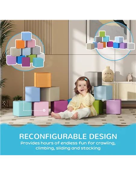 HOMCOM 12 PCs Soft Play Blocks, Soft Foam Toy, Building and Stacking Blocks for Kids, Blue