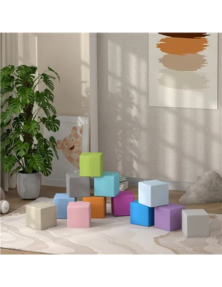 HOMCOM 12 PCs Soft Play Blocks, Soft Foam Toy, Building and Stacking Blocks for Kids, Blue