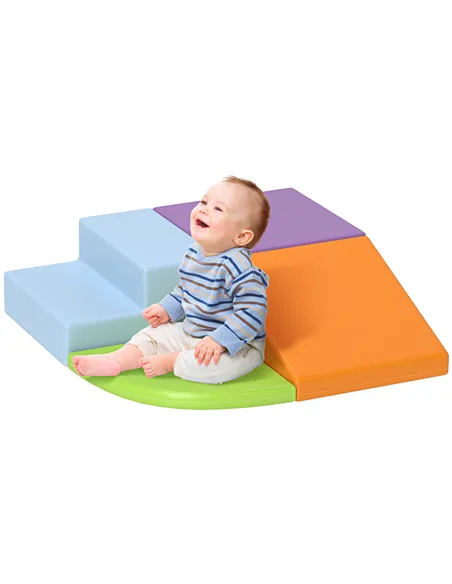HOMCOM 4-piece Soft Play Set, Climb and Crawl Foam, Toddler Stairs and Ramp, Orange