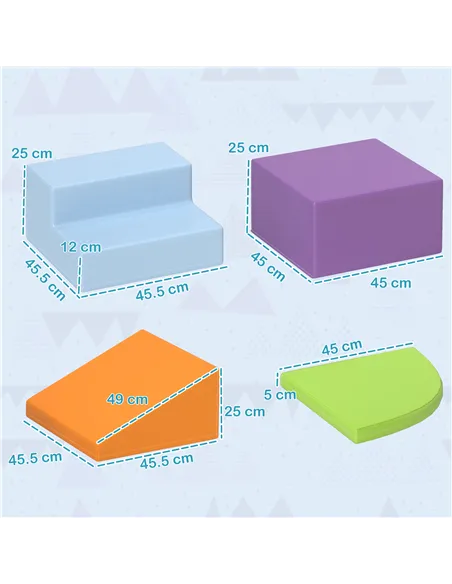 HOMCOM 4-piece Soft Play Set, Climb and Crawl Foam, Toddler Stairs and Ramp, Orange
