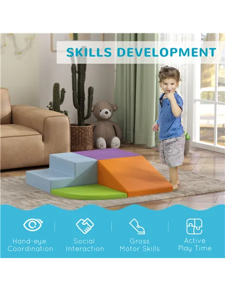 HOMCOM 4-piece Soft Play Set, Climb and Crawl Foam, Toddler Stairs and Ramp, Orange