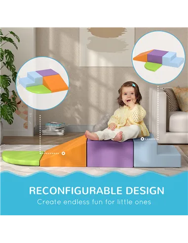 HOMCOM 4-piece Soft Play Set, Climb and Crawl Foam, Toddler Stairs and Ramp, Orange