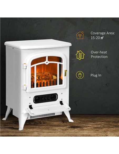 HOMCOM Modern Electric Fireplace, Freestanding Electric Stove Fire with Flame Effect, 950/1850W, White
