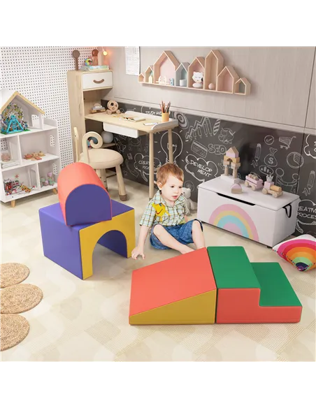 HOMCOM 4-Piece Soft Play Set for Toddlers 1-3 Years, Red