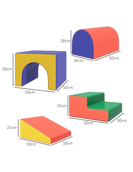 HOMCOM 4-Piece Soft Play Set for Toddlers 1-3 Years, Red