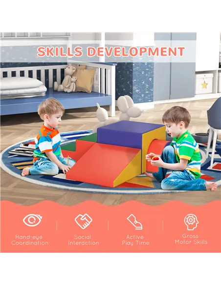 HOMCOM 4-Piece Soft Play Set for Toddlers 1-3 Years, Red