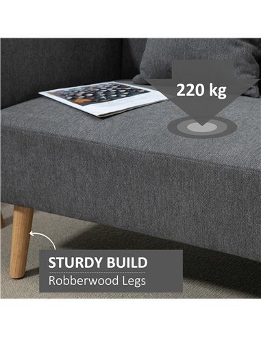 HOMCOM 2 Seater Sofa, Modern Fabric Loveseat Sofa, Small Couch with 2 Pillows, Armrest and Wood Legs for Living Room, Bedroom, H