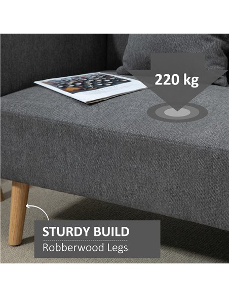 HOMCOM 2 Seater Sofa, Modern Fabric Loveseat Sofa, Small Couch with 2 Pillows, Armrest and Wood Legs for Living Room, Bedroom, H