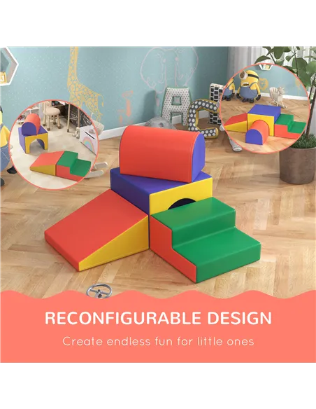 HOMCOM 4-Piece Soft Play Set for Toddlers 1-3 Years, Red