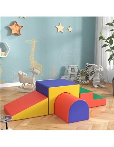 HOMCOM 4-Piece Soft Play Set for Toddlers 1-3 Years, Red