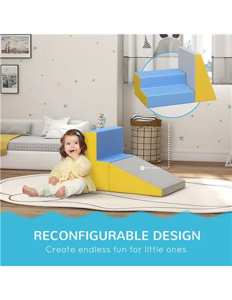 HOMCOM 2 Piece Soft Play Set for Toddler Climb and Crawl, for 12-36 Months, Grey