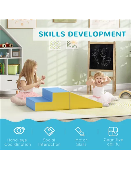 HOMCOM 2 Piece Soft Play Set for Toddler Climb and Crawl, for 12-36 Months, Grey